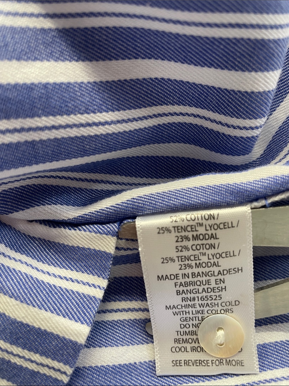 LOLA RIVER Blue-White Striped Button-Up Long-Sleeved Cropped Boxy Shirt. L - Picture 10 of 13